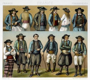 századi Finistère férfi jelmezei - Racinet „” Az ősi és történelmi jelmez” című művében alkotó: Albert Charles August Racinet