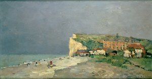 Puys-sous-Dieppe tengerpart, Viharos égbolt, 1880 körül alkotó: Albert Charles Lebourg