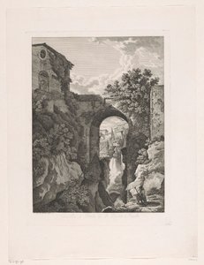 Vízesés a San Rocco híd közelében Tivoliban Cascata, e Ponte di St. Rocco a Tivoli (cím az objektumon) Festői maratott prospektusok Olaszországból (sorozat címe)