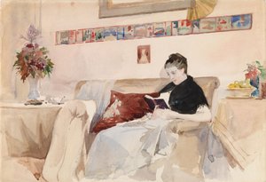 A művész felesége a kanapén olvas alkotó: Albert Edelfelt