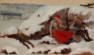 Felégetett falu, tanulmány alkotó: Albert Edelfelt