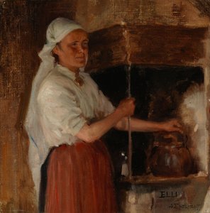 Elli Jäppinen a tűzhelynél, tanulmányrajz alkotó: Albert Edelfelt