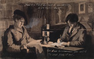 Julien Alden Weir és Albert Edelfelt a párizsi Rue du Pont de Lodi 5. szám alatti műtermükben alkotó: Albert Edelfelt