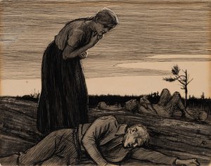A csatatéren, A kunyhó leánya című költeményből alkotó: Albert Edelfelt