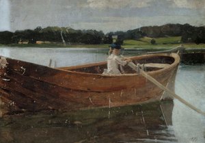 A művész nővére, Berta egy evezős csónakban, vázlat alkotó: Albert Edelfelt