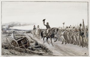 Von Döbeln üdvözli csapatait a „Stolt” című vers tizenötödik versszakából (eredeti rajz a „Stål zászlós történetei” című műhöz) alkotó: Albert Edelfelt