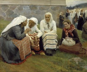 Nők a Ruokolahti templomon kívül
