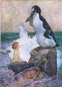 A szegény Garfowl olf tiszta olajat kezdett sírni, a The Water Babies pub-ból, Humphrey Milford Oxford University Press, 1930 körül (színes litó)