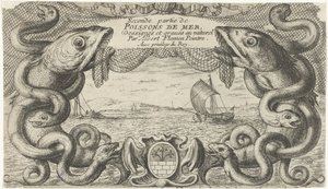 Tengeri táj a tengeri élőlények és a halászháló határával Halak és más tengeri élőlények – sósvízi második sorozat (sorozat címe) Poissons de mer (sorozat címe az objektumon) alkotó: Albert Flamen