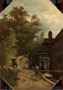 Jacob van Ruisdael egy vízimalmot vázol alkotó: Albert Gerard Bilders