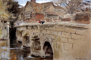 Crane Bridge, Salisbury (toll és tus, akvarell és testfesték, színezett papírra) alkotó: Albert Goodwin