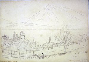 Thun-tó, Oberhofen (tinta és ceruza papíron) alkotó: Albert Goodwin