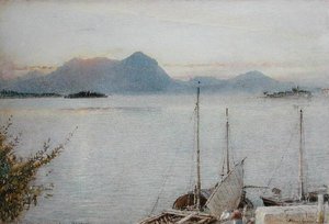Napkelte Bavenóból, Maggiore-tóból alkotó: Albert Goodwin