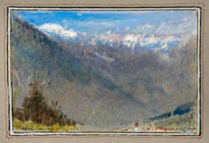Trafoi Tirolban (akvarell, testszínnel, díszes szegéllyel körülvéve) alkotó: Albert Goodwin