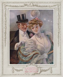 Belle Epoque Paris, Divatos hölgy tisztelőjével (színes litó) alkotó: Albert Guillaume