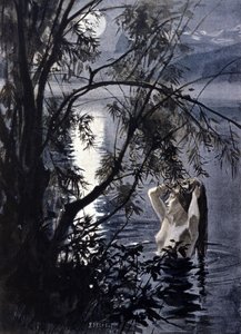 Egy ondin, a germán mitológia vízi nimfájának ábrázolása. Albert Edelfelt (1854 - 1905) illusztrációja.