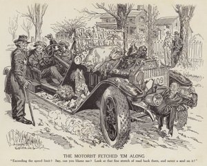 Rajzfilm, amely egy férfit gúnyol, aki túllépi a megengedett sebességet (litho) alkotó: Albert Levering