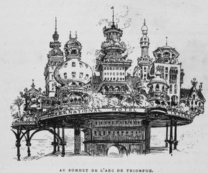 Repülőgép központi pályaudvara Notre-Dame-ben – Robida „” 20. századában” című filmben alkotó: Albert Robida
