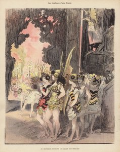 A színfalak mögött a Ballet des Insectes előadása alatt a párizsi Theatre du Chateletben (színes litó) alkotó: Albert Robida