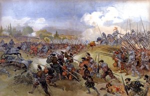 Cerisolles-i csata Ist. Ferenc és V. Károly között alkotó: Albert Robida