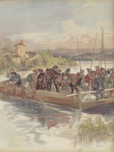 Bourbon menekül, a katonák nem ismerik fel, elhalad egy komp mellett alkotó: Albert Robida