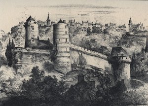 Chateau de Fougeres - várerőd Ille-et-Vilaine megyében. Ó-Franciaország - Bretagne - szövegek, rajzok és litográfiák, Albert Robida (1848-1926), dátum nélküli 19. század vége alkotó: Albert Robida