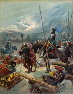 Ötödik olasz háború (1515-1516): Marignan éjszakája (Olaszország), 1515. szeptember 13. és 14. között. Illusztráció alkotó: Albert Robida