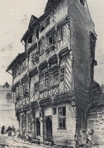 House rue Saint Guillaume Rennes-ben – Ó-Franciaország – Bretagne – Albert Robida (1848-1926) szövegei, rajzai és litográfiái, dátum nélküli 19. század vége alkotó: Albert Robida