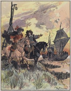 Illusztráció a Le Capitaine Bellormeau-hoz: A Robida illusztrálta (színes litó) alkotó: Albert Robida