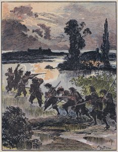 Illusztráció a Le Capitaine Bellormeau-hoz: A Robida illusztrálta (színes litó) alkotó: Albert Robida