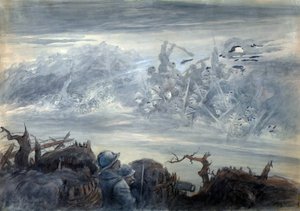 Le combat des ombres: poilus dans une tranchee a kísérteties katonák támadásának elképzelése alkotó: Albert Robida