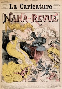 Nana-Revue: rajzfilm Zoláról és Robida „Nana” című művéről - a „La Caricature”-ben, 1880.03.01. alkotó: Albert Robida
