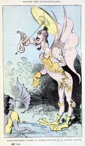 Szaturnusz-típusok a Szaturnusz bolygóról közölt vázlatból (pszeudoantropológiai groteszk szörnyek), Jules Verne paródiája, „” Saturnin Farandoul rendkívüli utazásai a világ 5 vagy 6 részén és az összes M által ismert vagy ismeretlen országban. alkotó: Albert Robida
