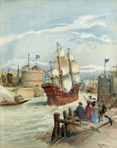 A francia flotta Le Havre-ban, amely I. Francois döntése alapján lett alkotó: Albert Robida