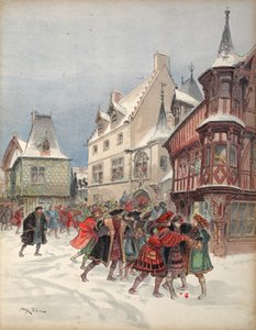 A király megsebesült egy színlelt csata során a romorantini St. Pol házában, illusztráció a 