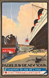 A Compagnie Generale Transatlantique hajózási társaság utazását reklámozó plakát, 1930 körül (színes litográfia)