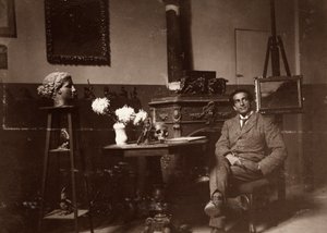Mario Pelagatti szobrász műtermében, Firenzében, 1920.11.20. (f/w fotó) alkotó: Alberto Fierli