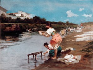Mosók a folyón (olaj, vászon alkotó: Alberto Issel