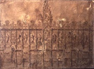 Kórusi standok kialakítása (toll és tinta papíron) alkotó: Alberto de or Joaquin de(1674-1724) Churriguera