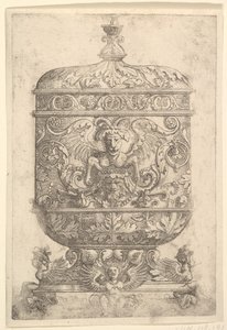 Fedett serleg fehér alapon groteszkekkel.n.d. alkotó: Albrecht Altdorfer
