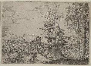 Táj két fenyővel, 1522-1525. alkotó: Albrecht Altdorfer