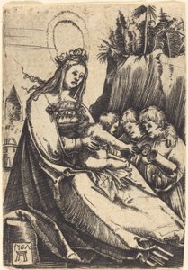 Mária gyermekével és két fiúval alkotó: Albrecht Altdorfer