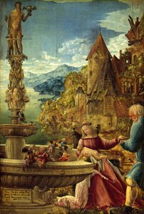 Pihenés az Egyiptomba menekülés közben alkotó: Albrecht Altdorfer