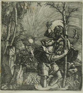 Szent Kristóf a Krisztus gyermekét hordozza alkotó: Albrecht Altdorfer