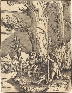Szent Kristóf egy folyóparton ül alkotó: Albrecht Altdorfer