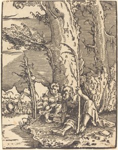 Szent Kristóf egy folyóparton ül alkotó: Albrecht Altdorfer