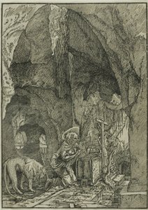 Szent Jeromos a bűnbánatban, egy barlangban alkotó: Albrecht Altdorfer