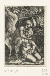 Szatír és egy férfi harcol egy nőért alkotó: Albrecht Altdorfer