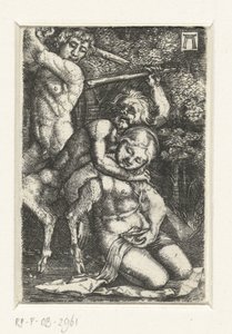 Szatír és egy férfi harcol egy nőért alkotó: Albrecht Altdorfer