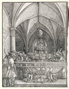 A szent család egy szökőkútnál Egyiptomba menekül alkotó: Albrecht Altdorfer